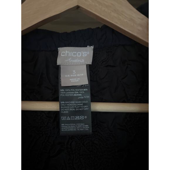 Chico’s Travelers Open Cardigan Jacket 3 Navy Blue Textured Floral Print - Picture 4 of 8